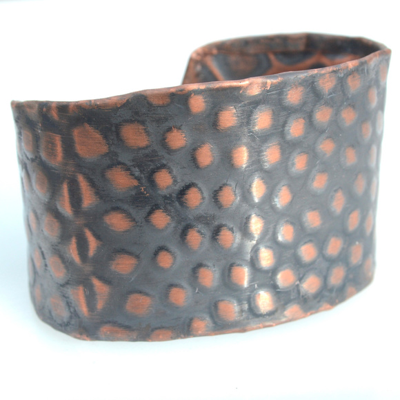 Embossed Copper Snake Skin Wide Cuff Bracelet Boho Snakeskin - Picture 4 of 8